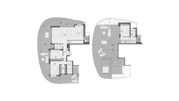 Apartment floor plan, 3 bedrooms in Sunset Sailors No. 6 (2D)