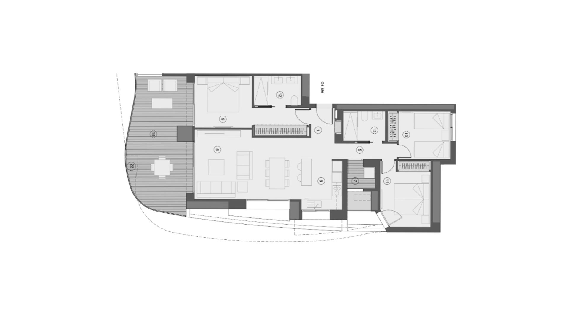 Apartment floor plan, 3 bedrooms in Sunset Sailors No. 8