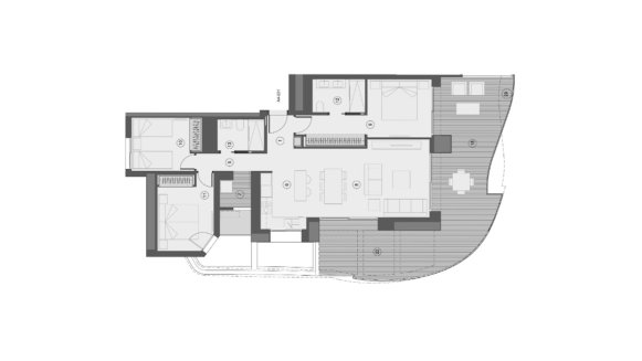 Apartment floor plan, 3 bedrooms in Sunset Sailors No. 9 (2D)